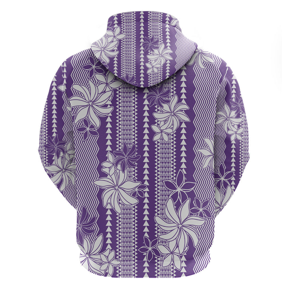 Hawaii Kakau Tribal Zip Hoodie With Purple Tiare LT05 - Polynesian Pride