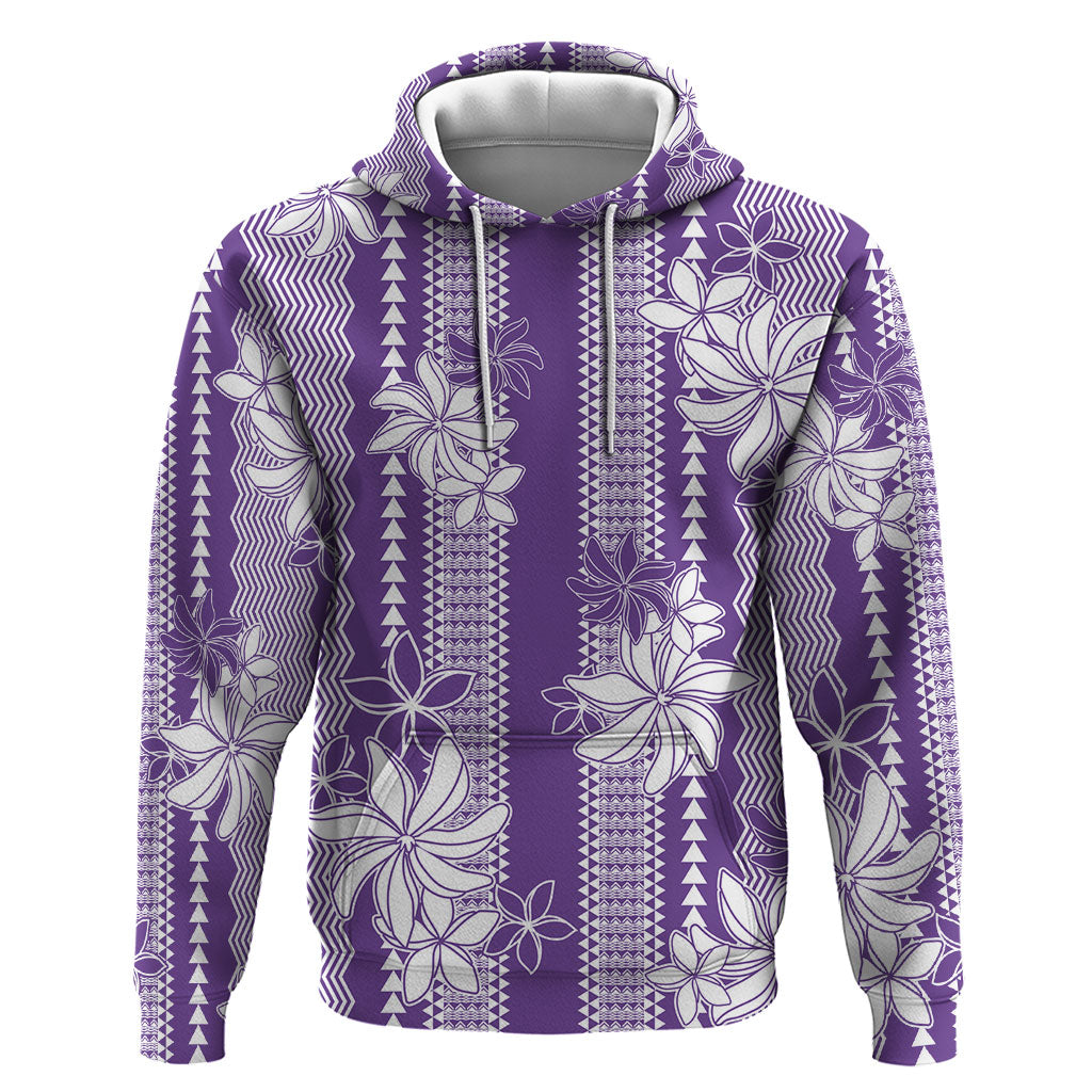 Hawaii Kakau Tribal Zip Hoodie With Purple Tiare LT05 Pullover Hoodie Purple - Polynesian Pride