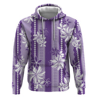 Hawaii Kakau Tribal Zip Hoodie With Purple Tiare LT05 Pullover Hoodie Purple - Polynesian Pride