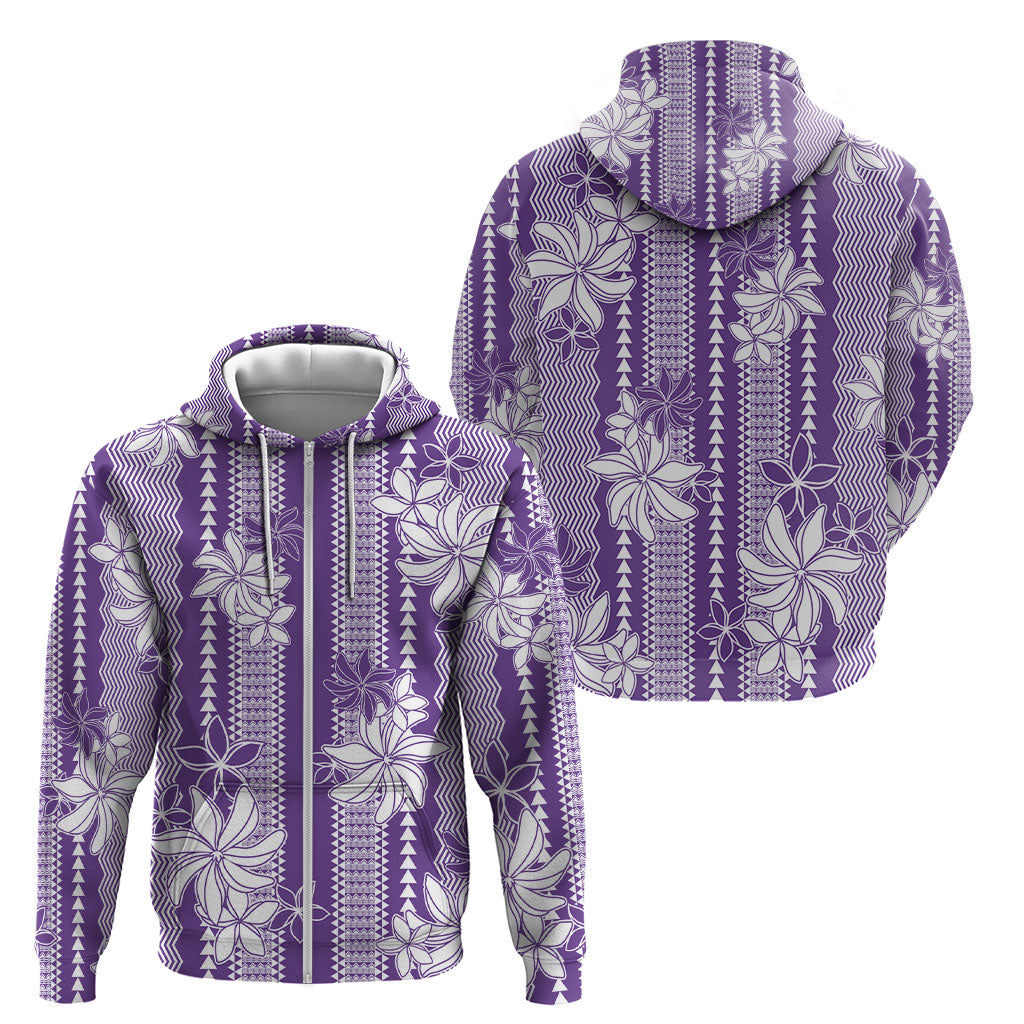 Hawaii Kakau Tribal Zip Hoodie With Purple Tiare LT05 - Polynesian Pride