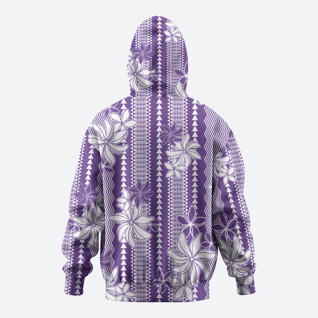 Hawaii Kakau Tribal Zip Hoodie With Purple Tiare LT05 - Polynesian Pride
