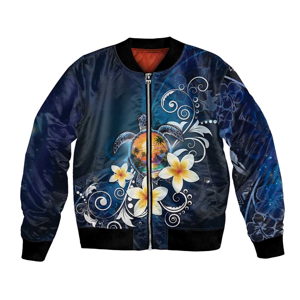 Hawaii Honu Bomber Jacket Polynesian Curves Plumeria - Polynesian Pride
