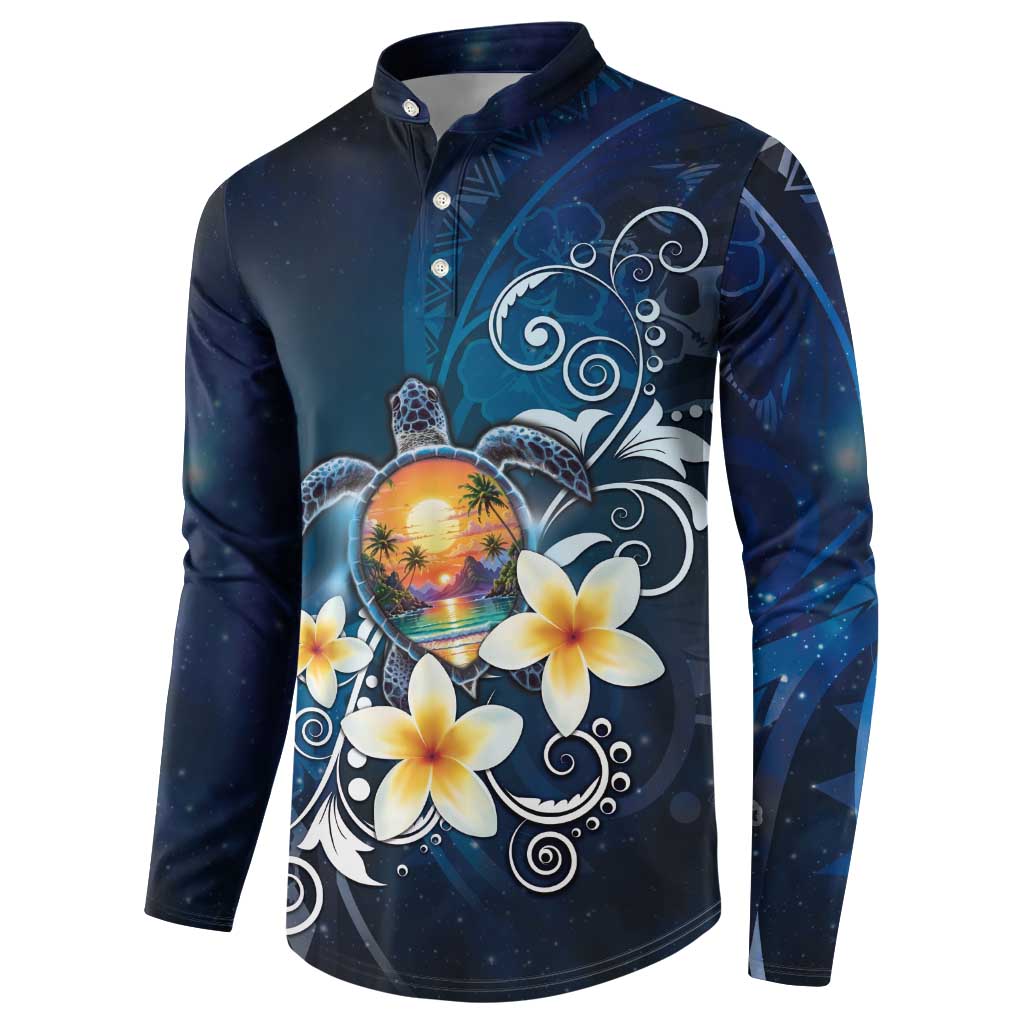 Hawaii Honu Button Sweatshirt Polynesian Curves Plumeria - Polynesian Pride