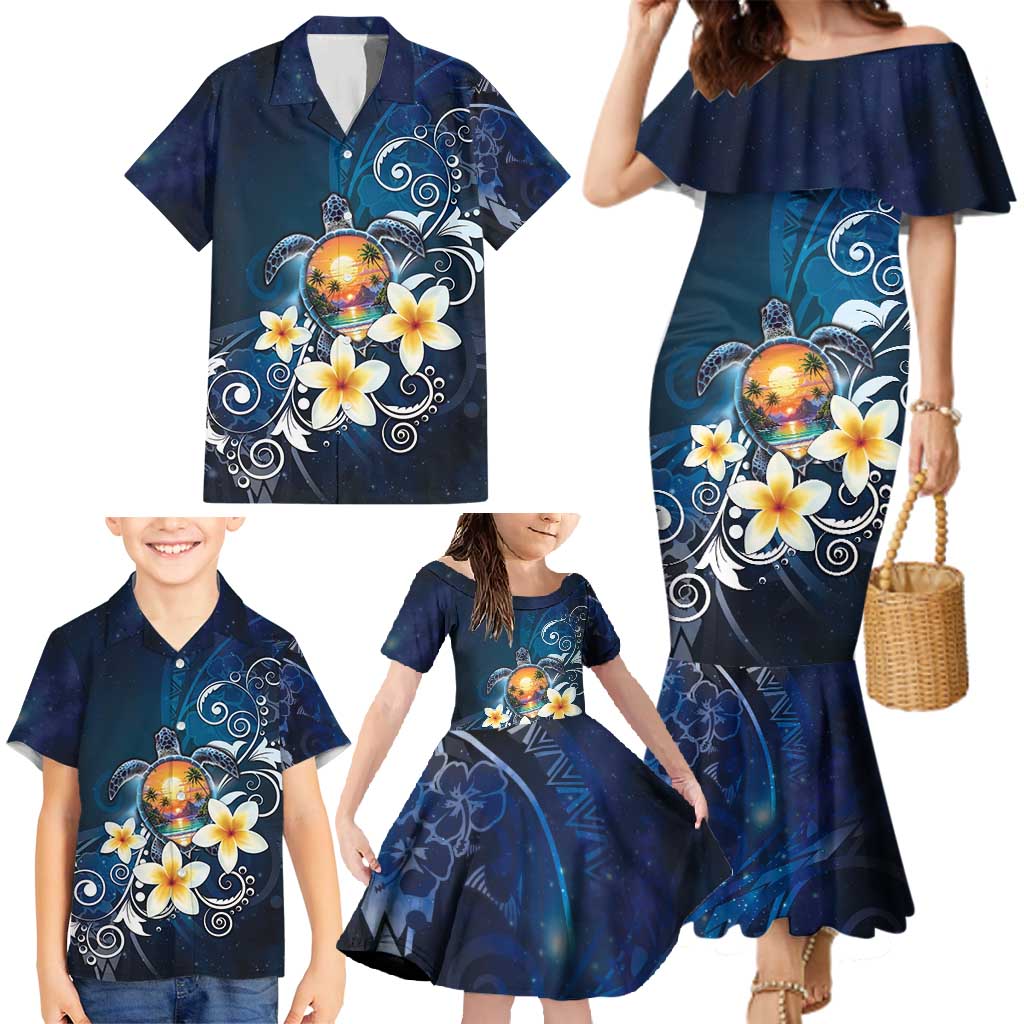 Hawaii Honu Family Matching Mermaid Dress and Hawaiian Shirt Polynesian Curves Plumeria - Polynesian Pride