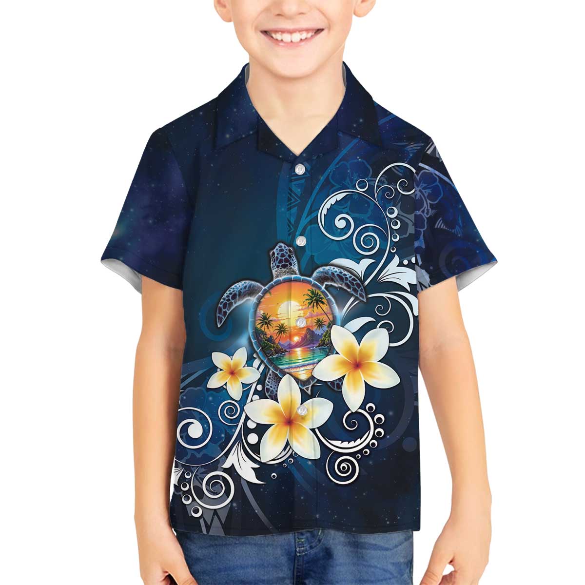 Hawaii Honu Family Matching Off The Shoulder Long Sleeve Dress and Hawaiian Shirt Polynesian Curves Plumeria - Polynesian Pride