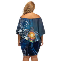 Hawaii Honu Family Matching Off Shoulder Short Dress and Hawaiian Shirt Polynesian Curves Plumeria - Polynesian Pride