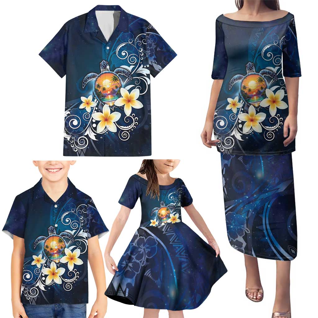 Hawaii Honu Family Matching Puletasi and Hawaiian Shirt Polynesian Curves Plumeria - Polynesian Pride