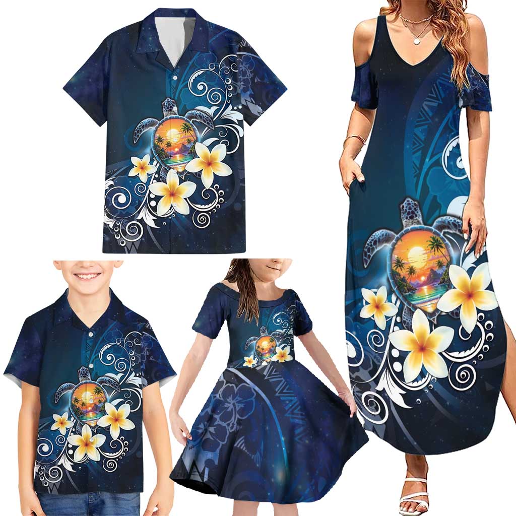 Hawaii Honu Family Matching Summer Maxi Dress and Hawaiian Shirt Polynesian Curves Plumeria - Polynesian Pride