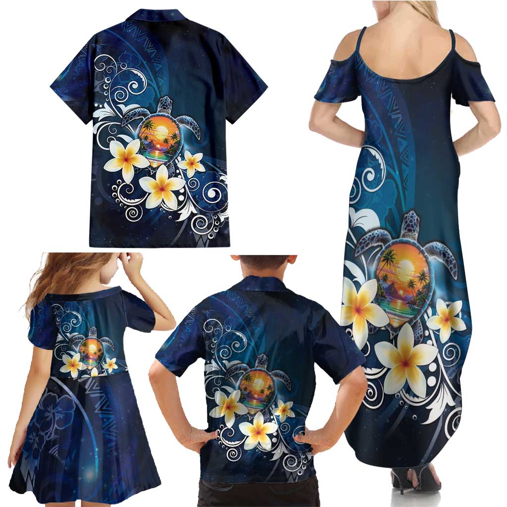 Hawaii Honu Family Matching Summer Maxi Dress and Hawaiian Shirt Polynesian Curves Plumeria - Polynesian Pride