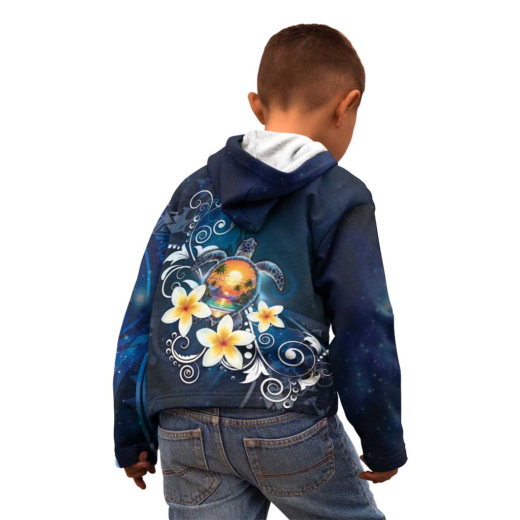 Hawaii Honu Kid Hoodie Polynesian Curves Plumeria - Polynesian Pride