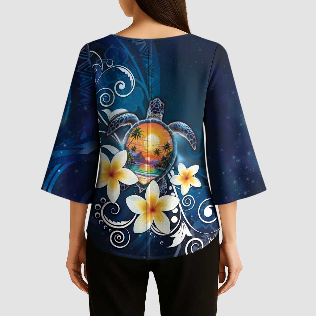 Hawaii Honu Kimono Sleeve Blouse Polynesian Curves Plumeria - Polynesian Pride