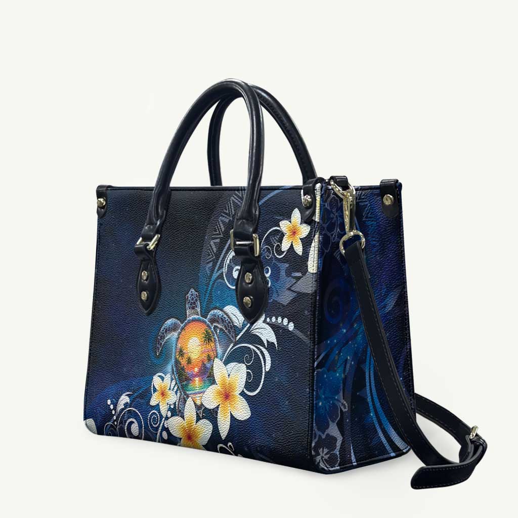 Hawaii Honu Leather Bag Polynesian Curves Plumeria - Polynesian Pride