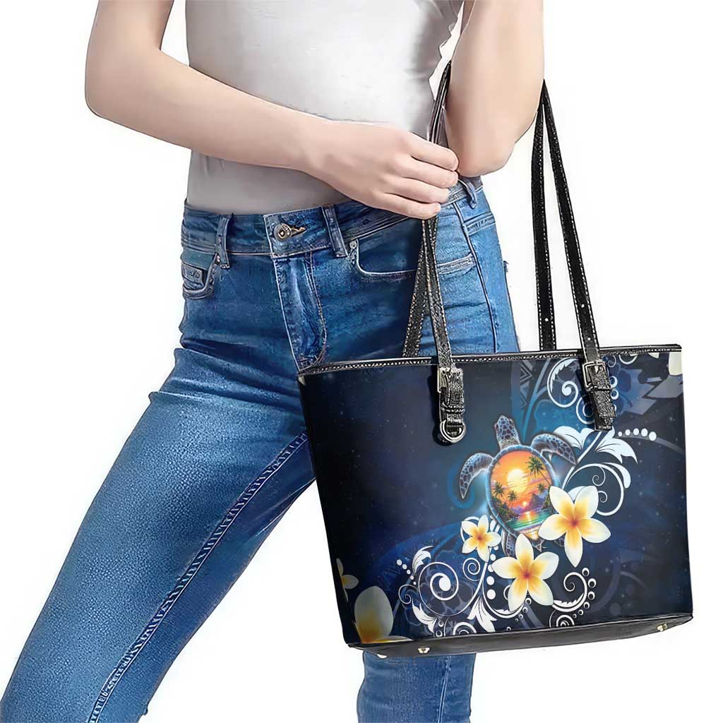 Hawaii Honu Leather Tote Bag Polynesian Curves Plumeria - Polynesian Pride