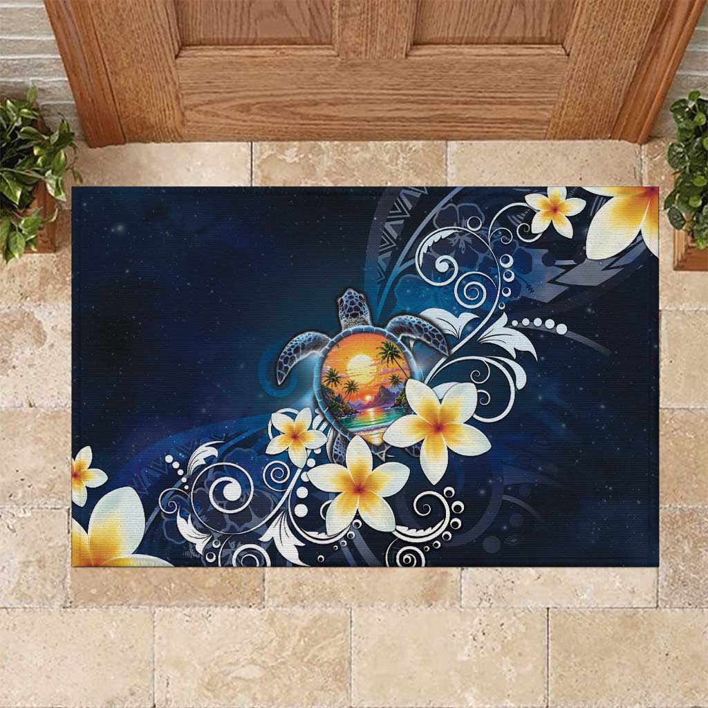 Hawaii Honu Rubber Doormat Polynesian Curves Plumeria - Polynesian Pride