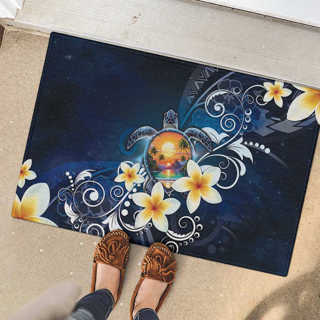 Hawaii Honu Rubber Doormat Polynesian Curves Plumeria - Polynesian Pride