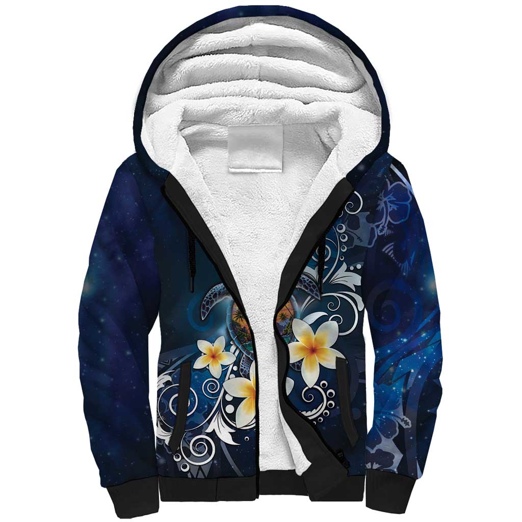 Hawaii Honu Sherpa Hoodie Polynesian Curves Plumeria - Polynesian Pride