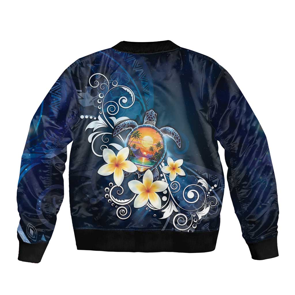 Hawaii Honu Sleeve Zip Bomber Jacket Polynesian Curves Plumeria - Polynesian Pride