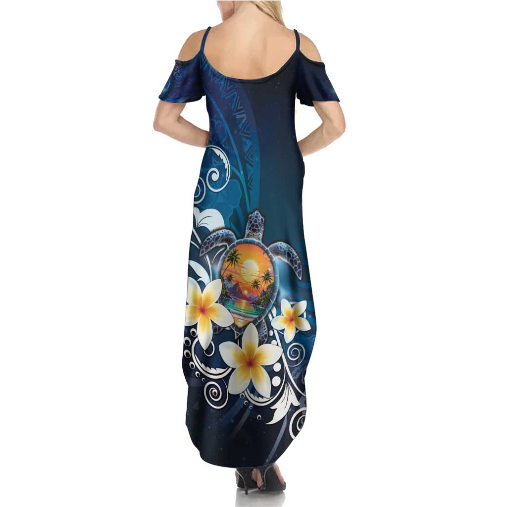 Hawaii Honu Summer Maxi Dress Polynesian Curves Plumeria - Polynesian Pride