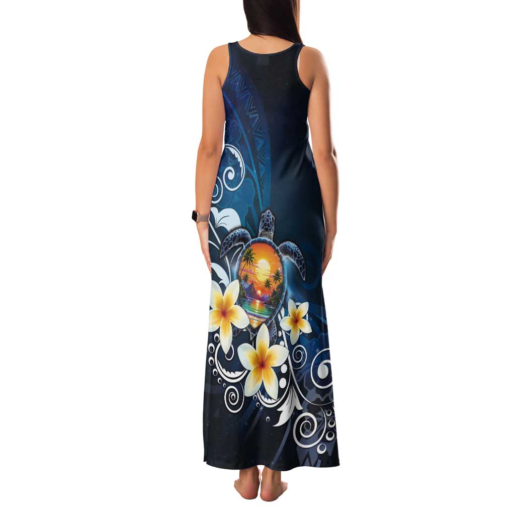 Hawaii Honu Tank Maxi Dress Polynesian Curves Plumeria - Polynesian Pride