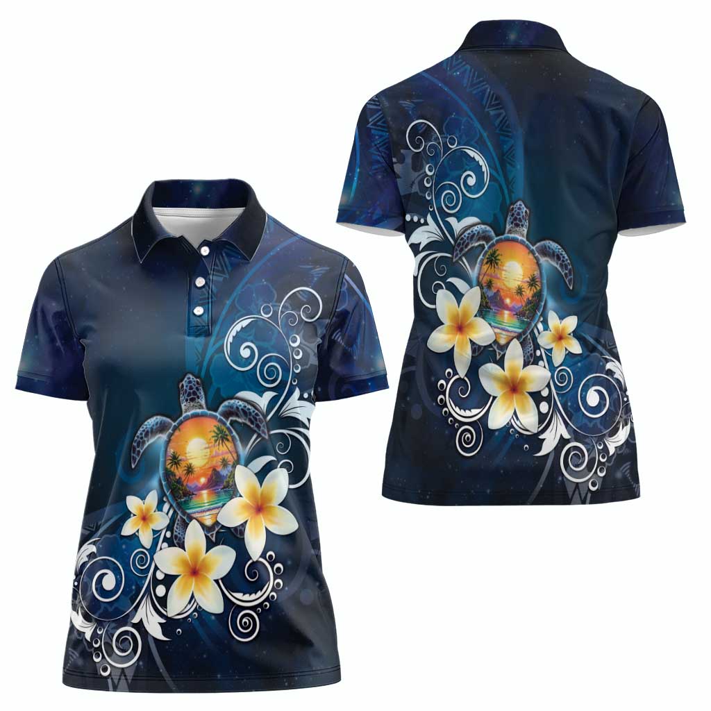 Hawaii Honu Women Polo Shirt Polynesian Curves Plumeria - Polynesian Pride