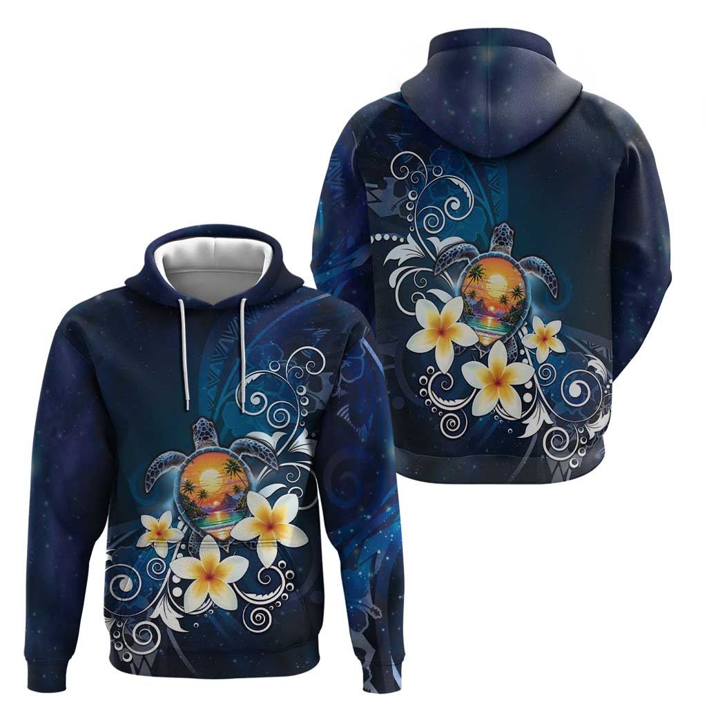 Hawaii Honu Zip Hoodie Polynesian Curves Plumeria - Polynesian Pride