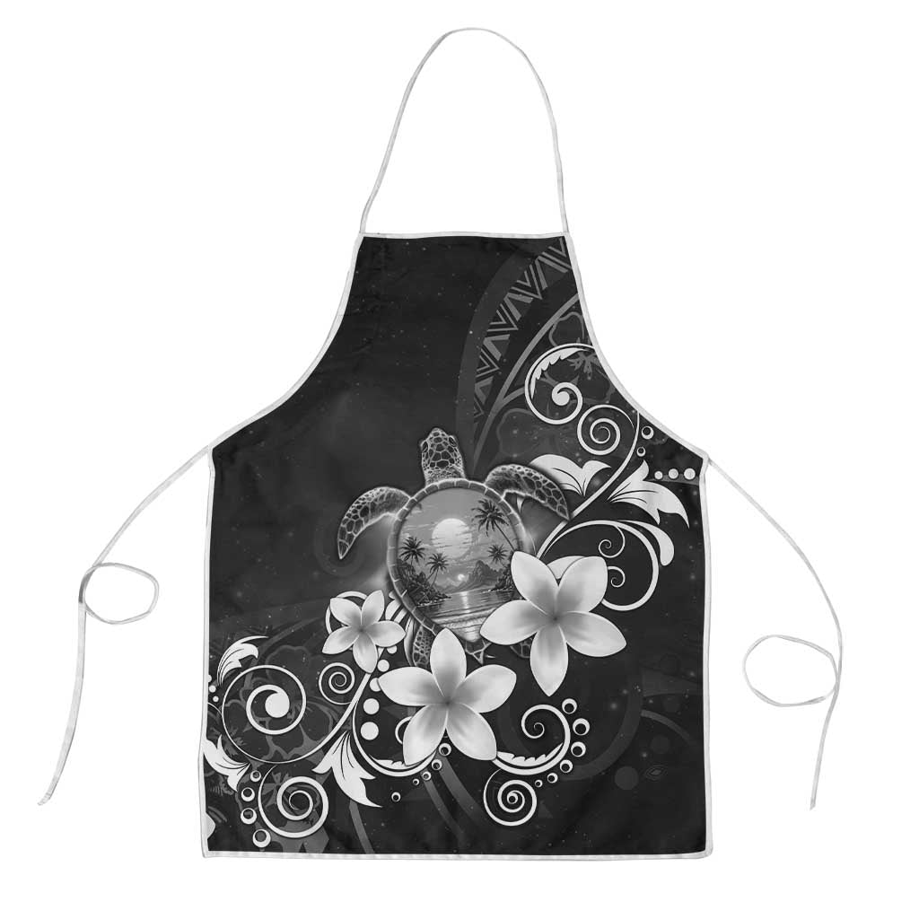 Hawaii Honu Apron Polynesian Curves Plumeria Grayscale - Polynesian Pride