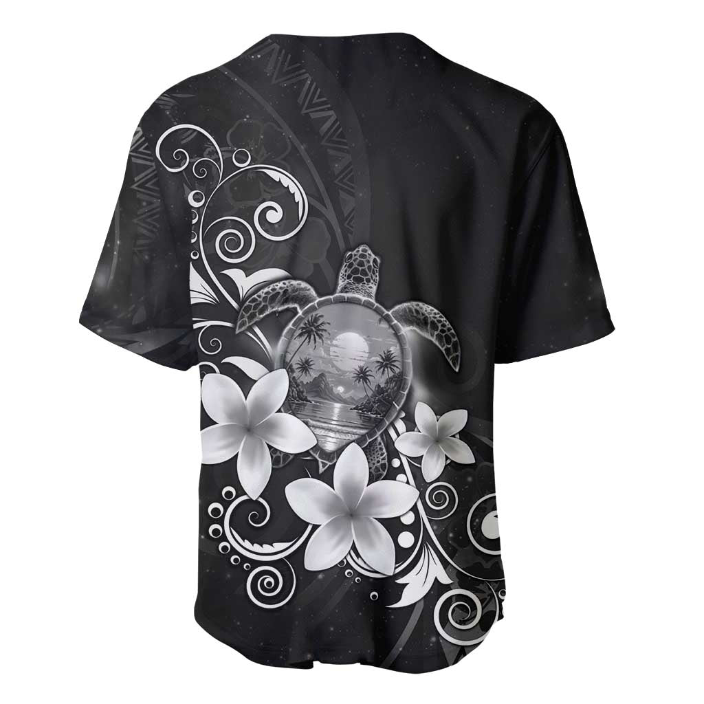 Hawaii Honu Baseball Jersey Polynesian Curves Plumeria Grayscale - Polynesian Pride