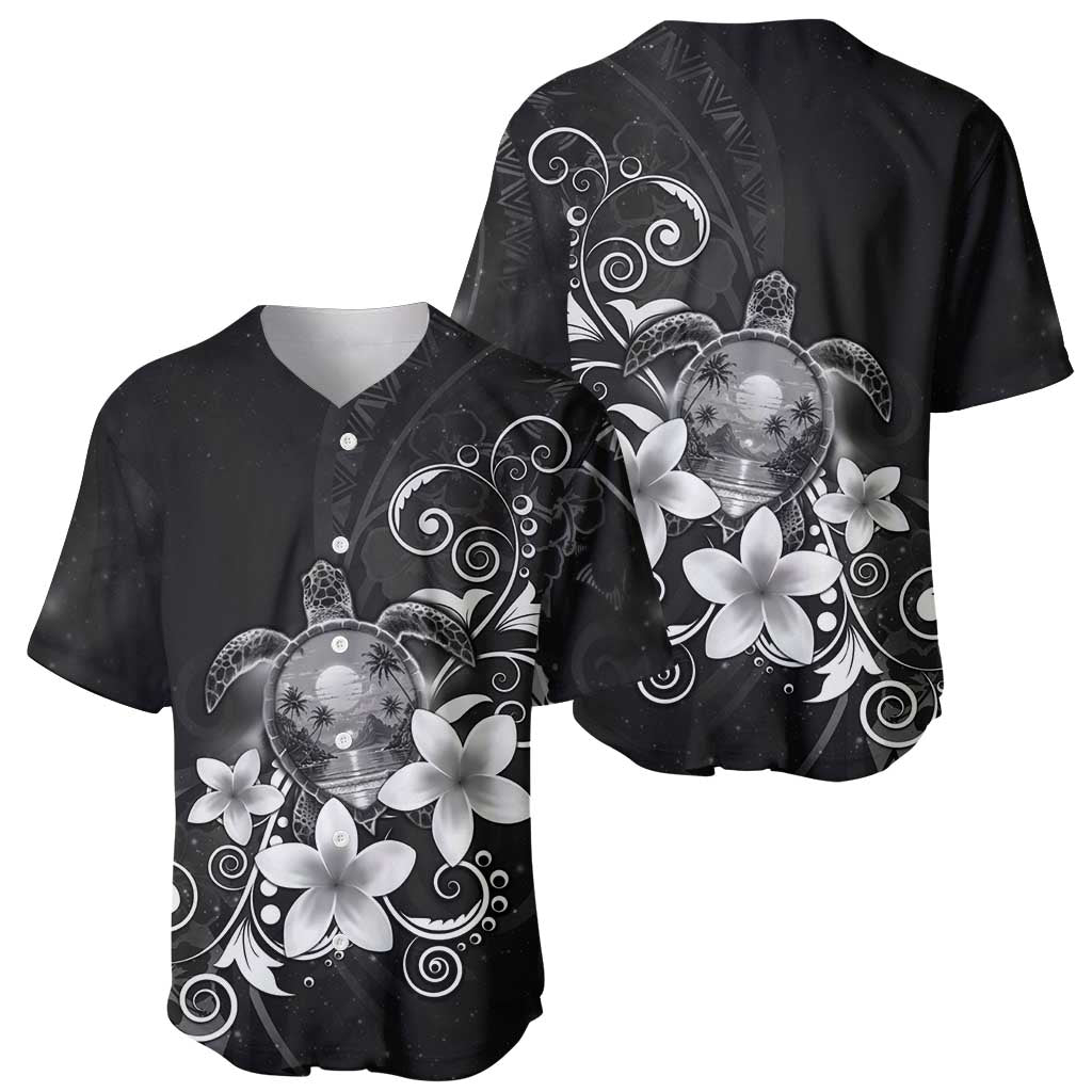 Hawaii Honu Baseball Jersey Polynesian Curves Plumeria Grayscale - Polynesian Pride
