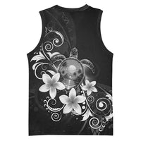 Hawaii Honu Basketball Jersey Polynesian Curves Plumeria Grayscale - Polynesian Pride