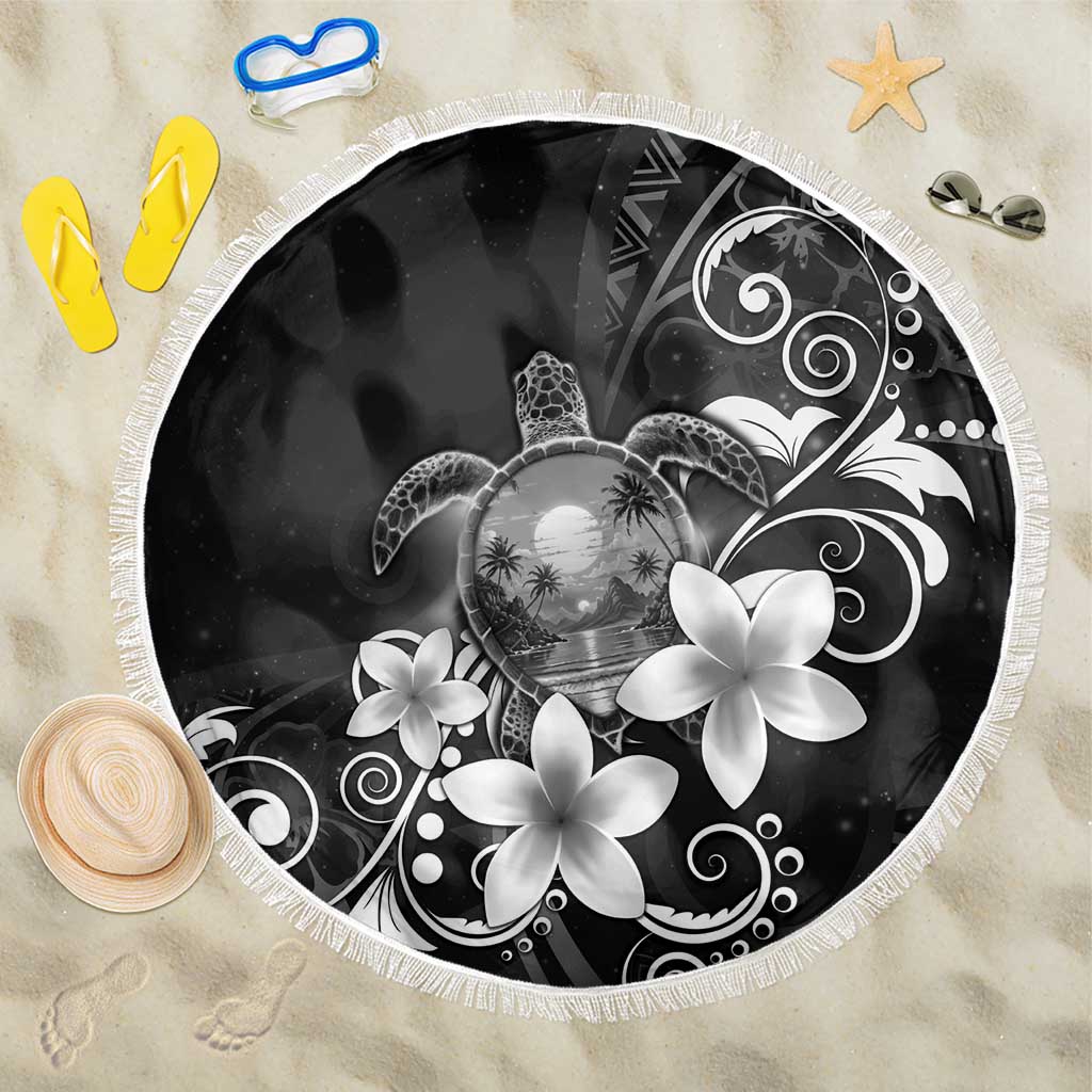 Hawaii Honu Beach Blanket Polynesian Curves Plumeria Grayscale - Polynesian Pride
