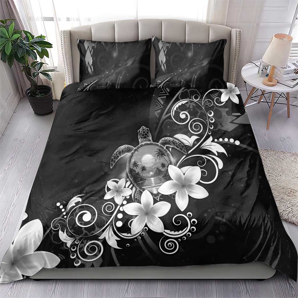 Hawaii Honu Bedding Set Polynesian Curves Plumeria Grayscale - Polynesian Pride