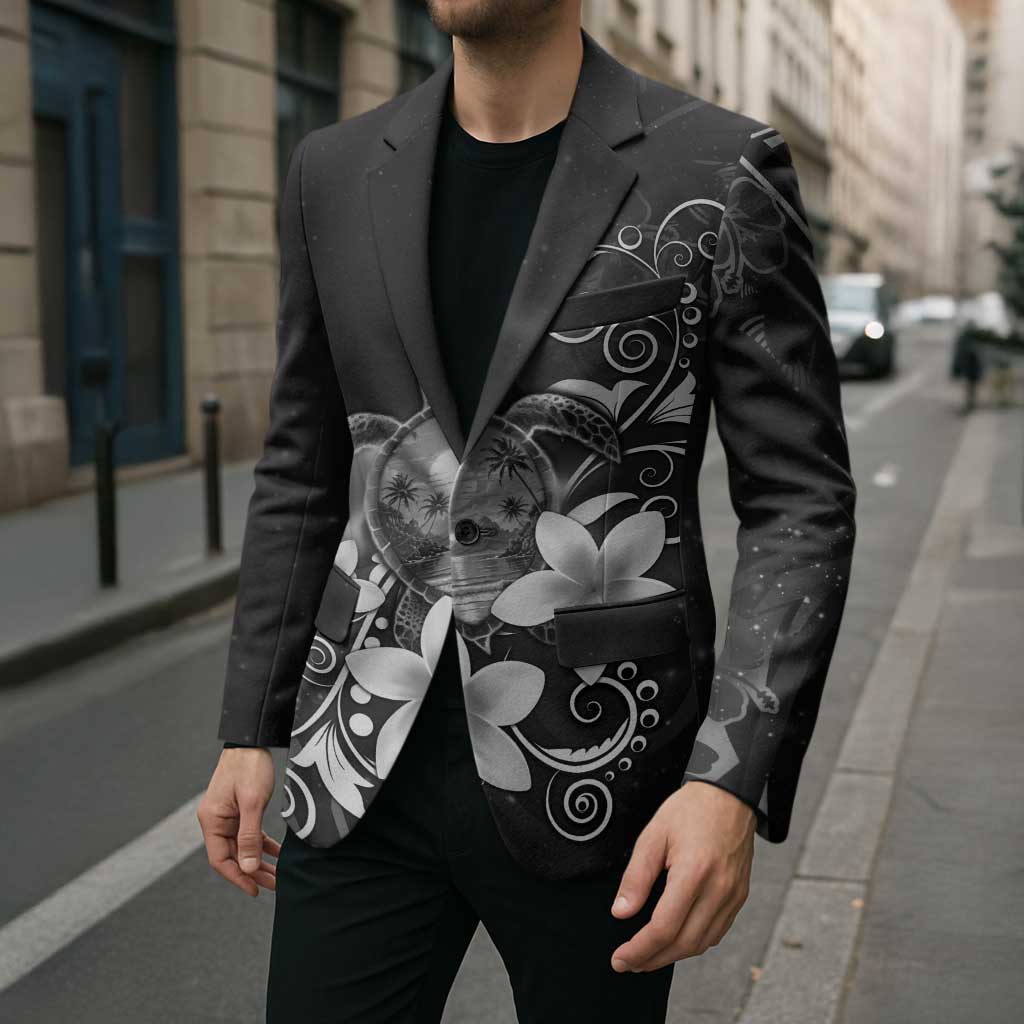 Hawaii Honu Blazer Polynesian Curves Plumeria Grayscale - Polynesian Pride