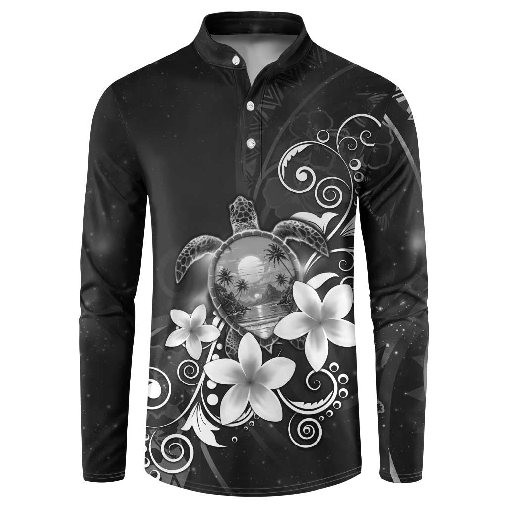 Hawaii Honu Button Sweatshirt Polynesian Curves Plumeria Grayscale - Polynesian Pride