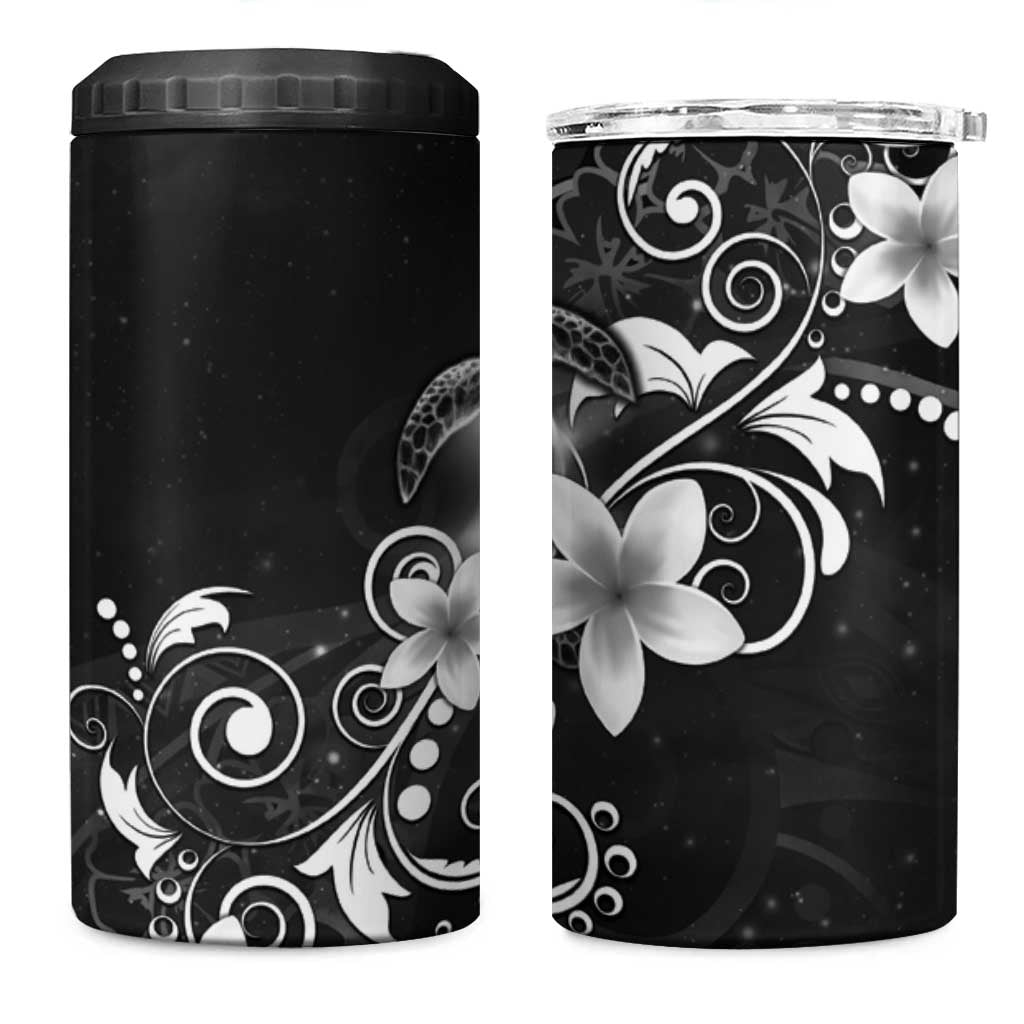Hawaii Honu 4 in 1 Can Cooler Tumbler Polynesian Curves Plumeria Grayscale - Polynesian Pride