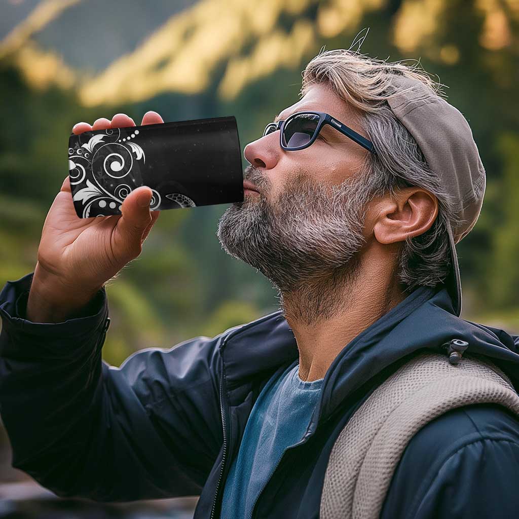 Hawaii Honu 4 in 1 Can Cooler Tumbler Polynesian Curves Plumeria Grayscale - Polynesian Pride