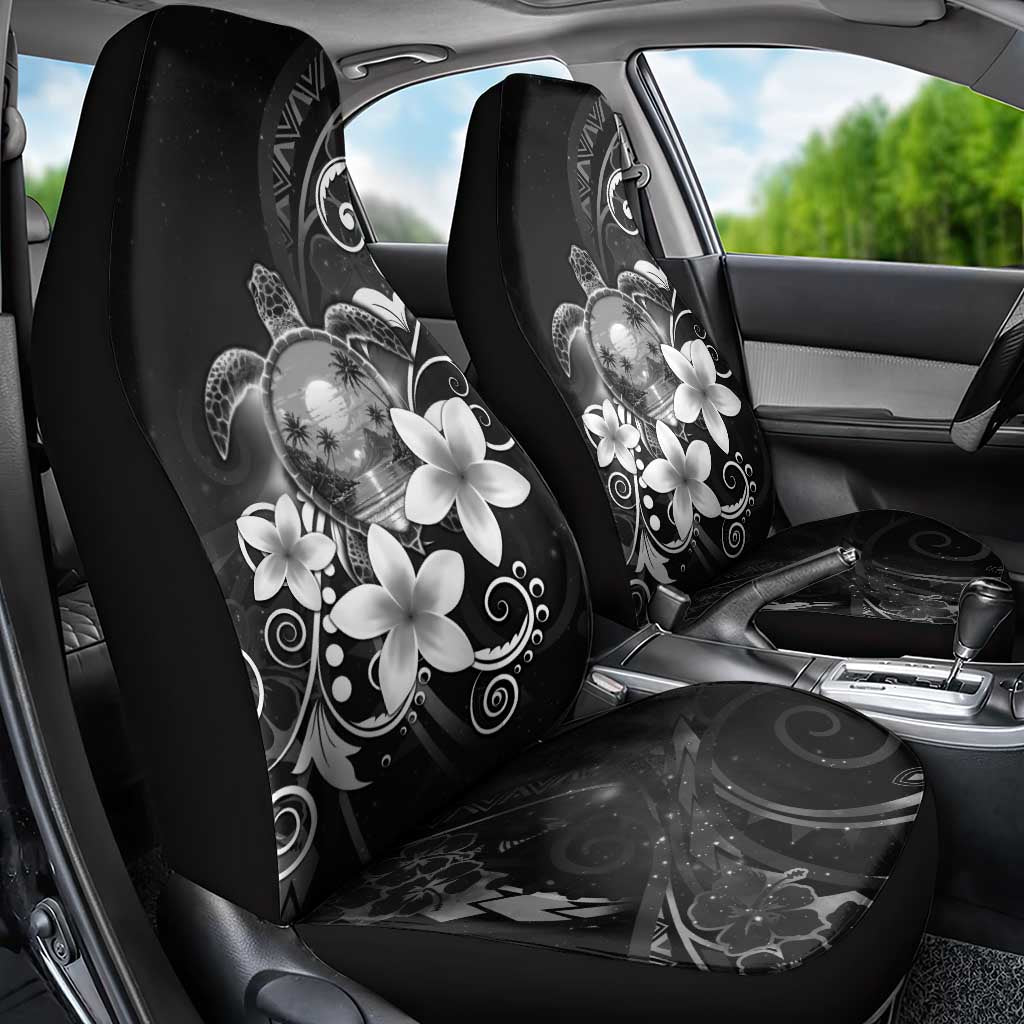 Hawaii Honu Car Seat Cover Polynesian Curves Plumeria Grayscale - Polynesian Pride