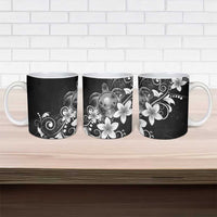 Hawaii Honu Ceramic Mug Polynesian Curves Plumeria Grayscale - Polynesian Pride