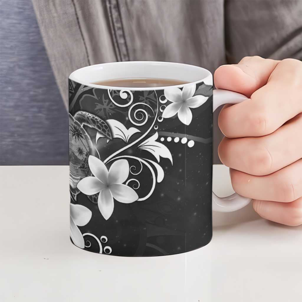 Hawaii Honu Ceramic Mug Polynesian Curves Plumeria Grayscale - Polynesian Pride