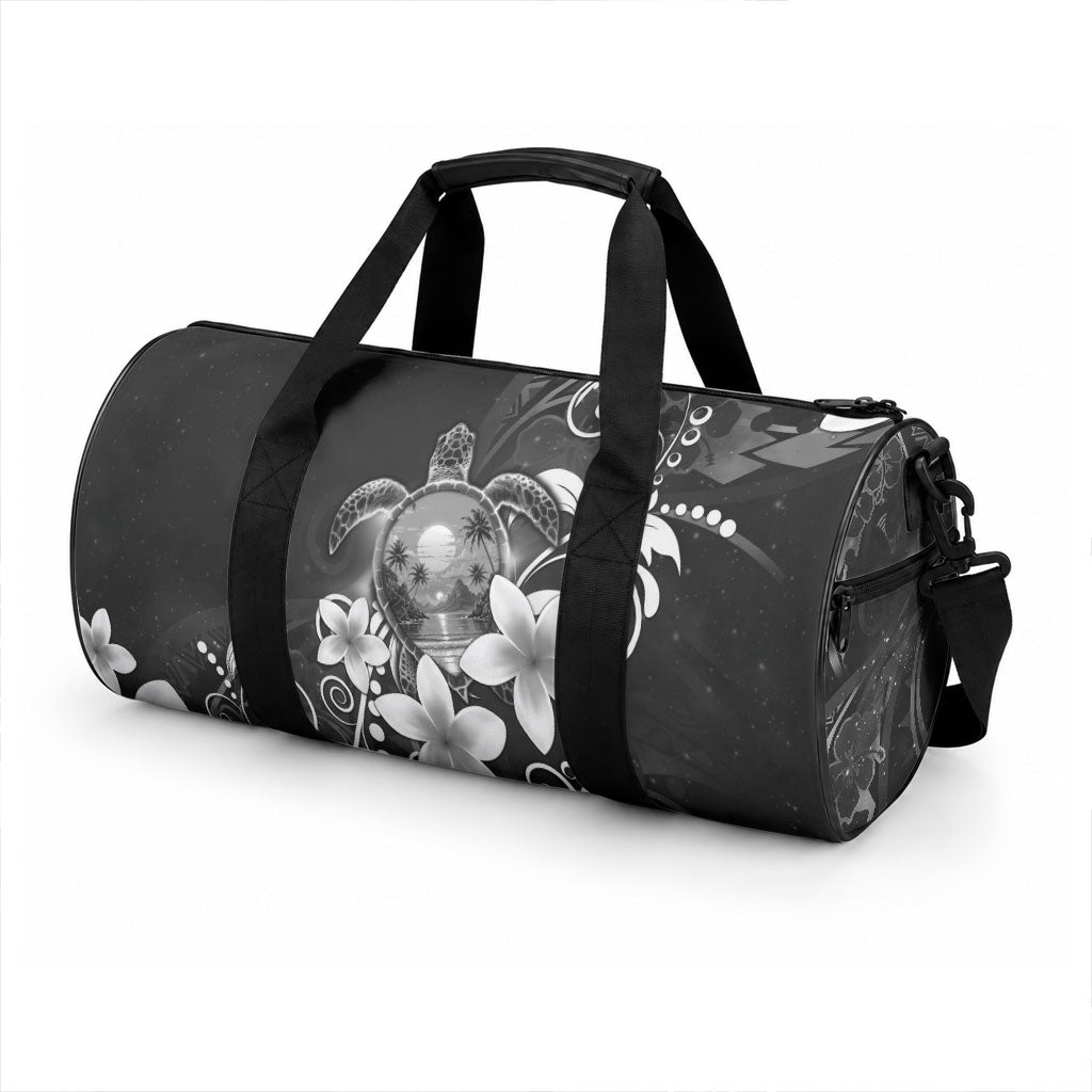 Hawaii Honu Duffle Bag Polynesian Curves Plumeria Grayscale LT05 - Polynesian Pride