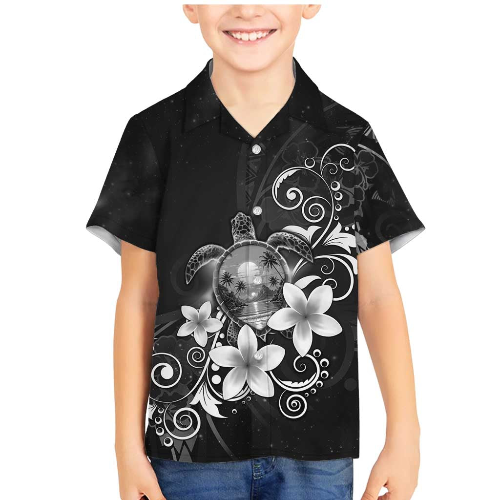 Hawaii Honu Family Matching Mermaid Dress and Hawaiian Shirt Polynesian Curves Plumeria Grayscale - Polynesian Pride