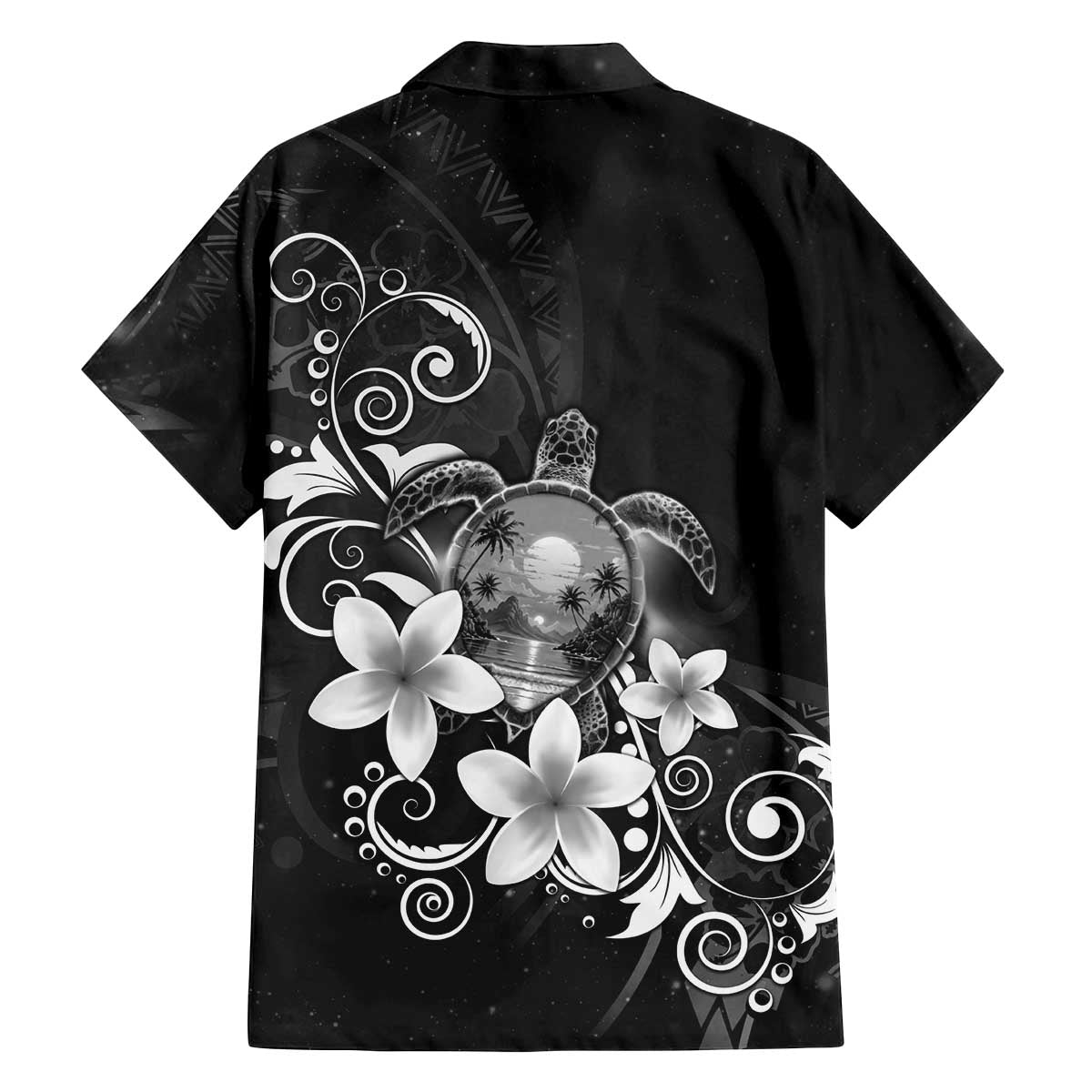 Hawaii Honu Family Matching Off The Shoulder Long Sleeve Dress and Hawaiian Shirt Polynesian Curves Plumeria Grayscale - Polynesian Pride