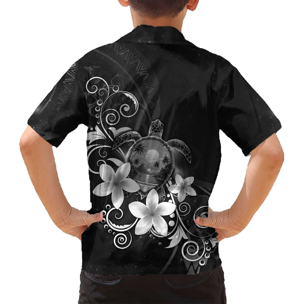 Hawaii Honu Family Matching Puletasi and Hawaiian Shirt Polynesian Curves Plumeria Grayscale - Polynesian Pride