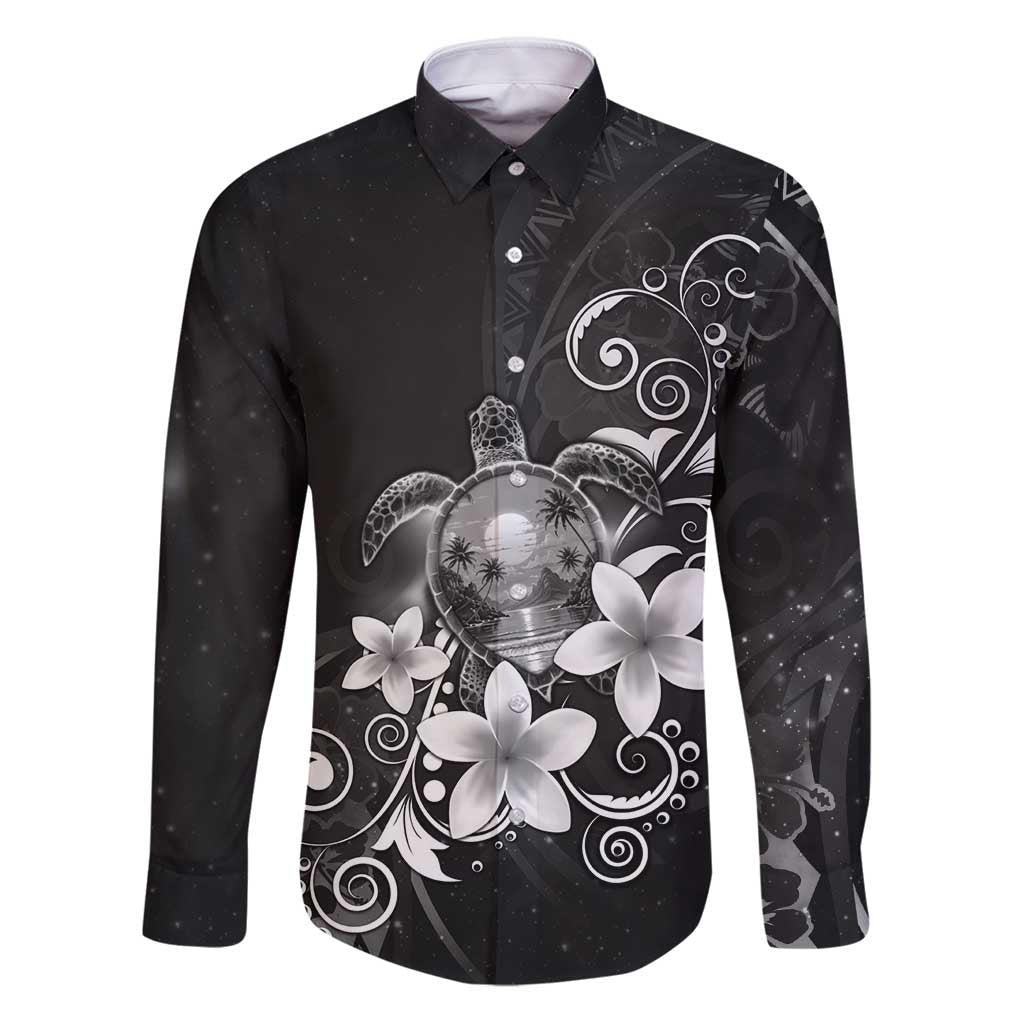 Hawaii Honu Family Matching Puletasi and Hawaiian Shirt Polynesian Curves Plumeria Grayscale - Polynesian Pride