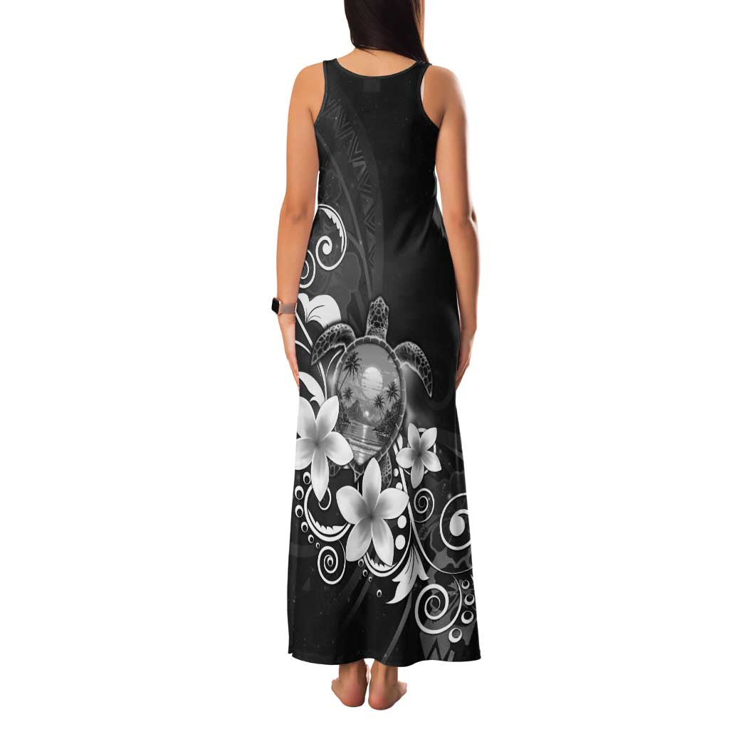 Hawaii Honu Family Matching Tank Maxi Dress and Hawaiian Shirt Polynesian Curves Plumeria Grayscale - Polynesian Pride