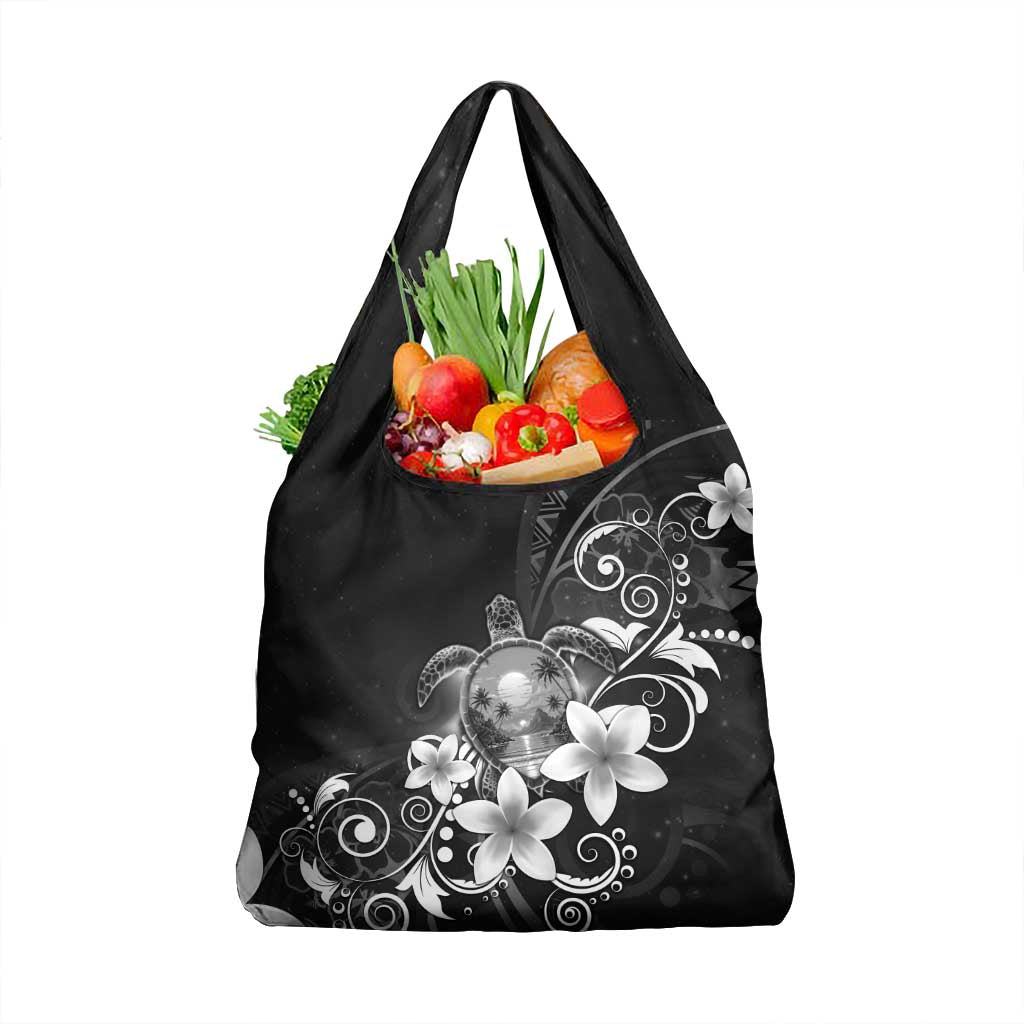 Hawaii Honu Grocery Bag Polynesian Curves Plumeria Grayscale - Polynesian Pride