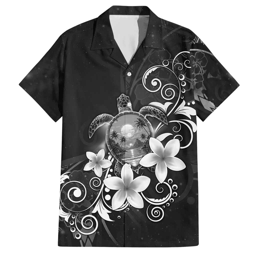 Hawaii Honu Hawaiian Shirt Polynesian Curves Plumeria Grayscale - Polynesian Pride