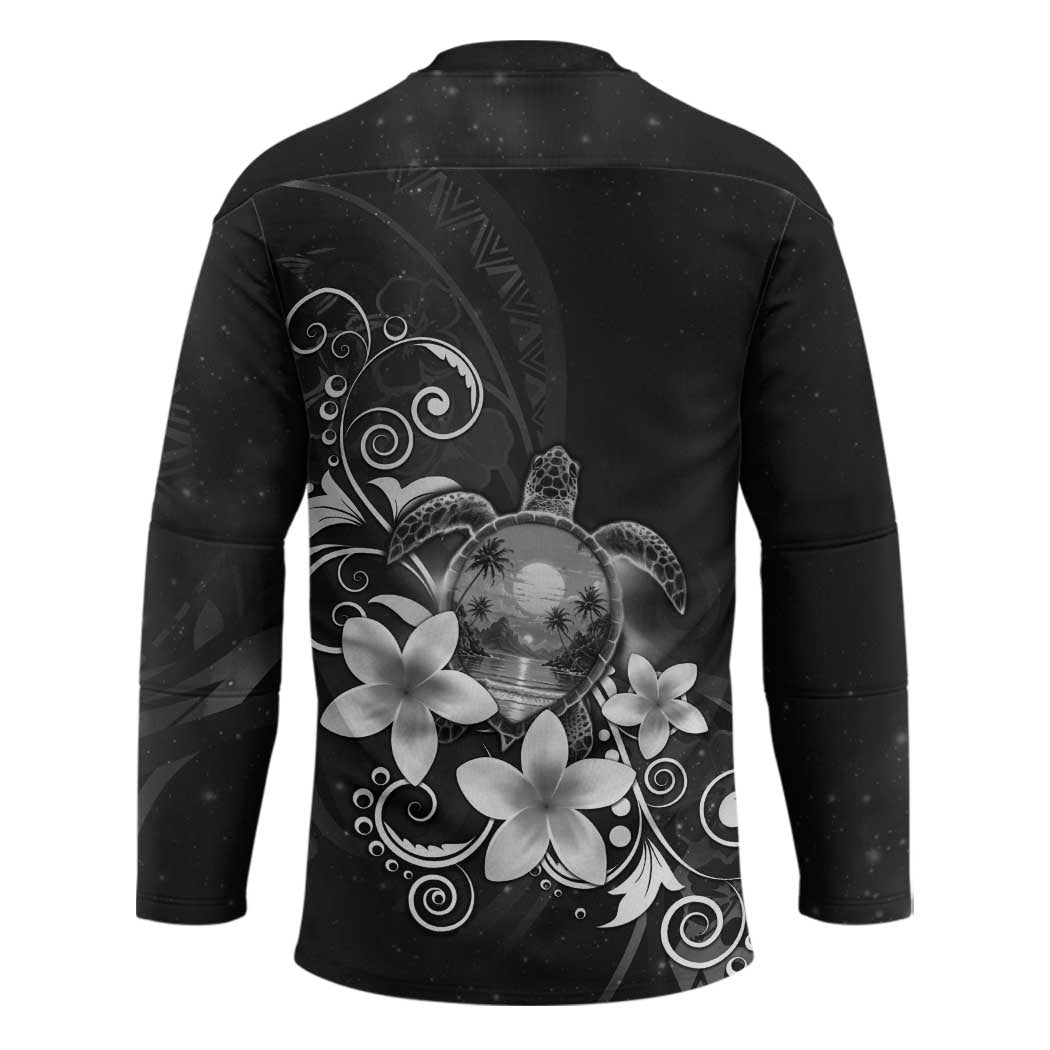 Hawaii Honu Hockey Jersey Polynesian Curves Plumeria Grayscale - Polynesian Pride