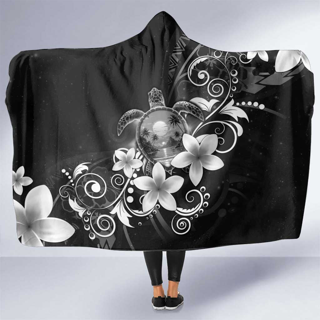 Hawaii Honu Hooded Blanket Polynesian Curves Plumeria Grayscale - Polynesian Pride