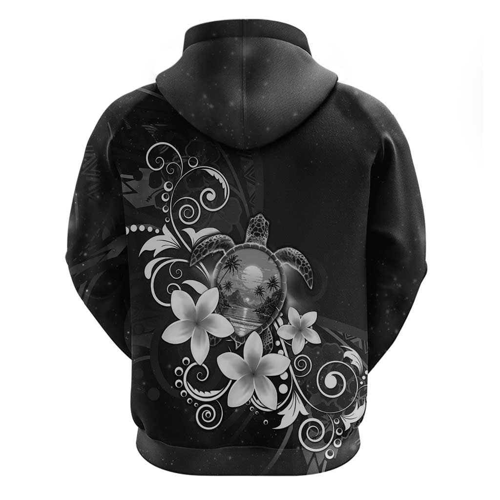 Hawaii Honu Hoodie Polynesian Curves Plumeria Grayscale LT05 - Polynesian Pride