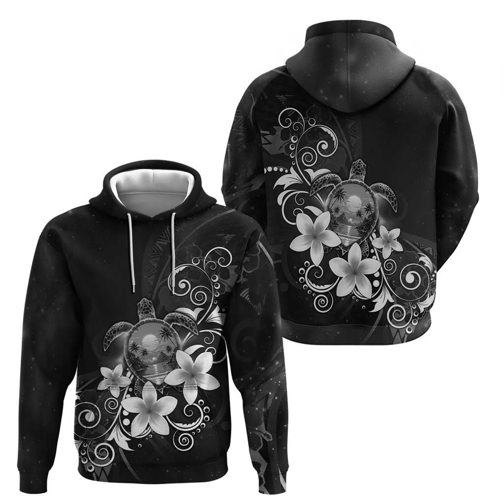 Hawaii Honu Hoodie Polynesian Curves Plumeria Grayscale LT05 - Polynesian Pride